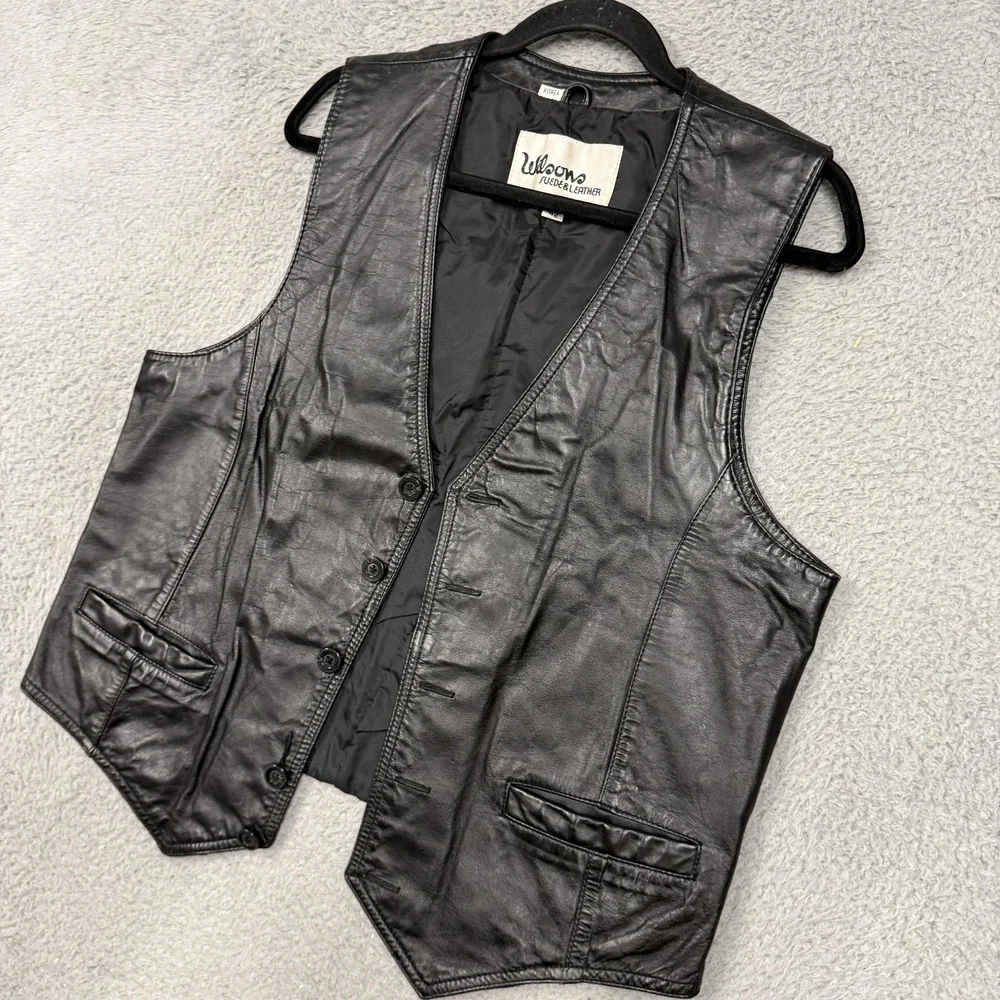 Vintage Wilsons‎ Suede & Leather Vest Mens 42 Black Genuine Leather Lined Biker